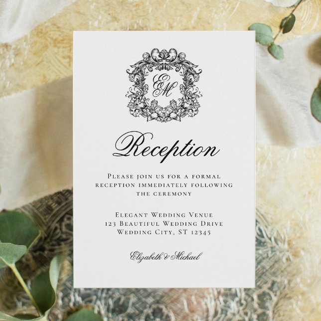 Elegant Script Monogram Crest Wedding Reception Enclosure Card (Creator Uploaded)