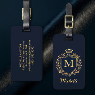 Elegant script Monogram Custom Luxury Black Gold   Luggage Tag