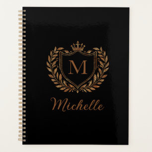 Elegant script Monogram Custom Luxury Black Gold   Planner