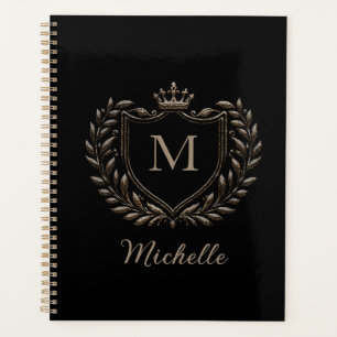 Elegant script Monogram Custom Luxury Black Gold   Planner