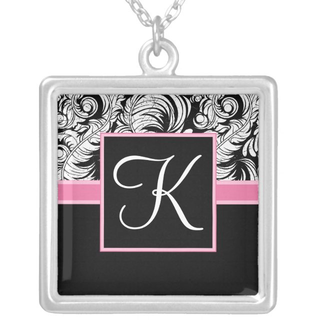 Elegant Script Monogram - Damask Pendant (Front)