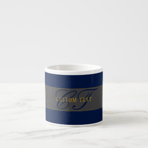 Elegant Script Monogram Dark Navy Blue Grey & Gold Espresso Cup