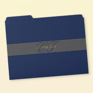 Elegant Script Monogram Dark Navy Blue Grey & Gold File Folder