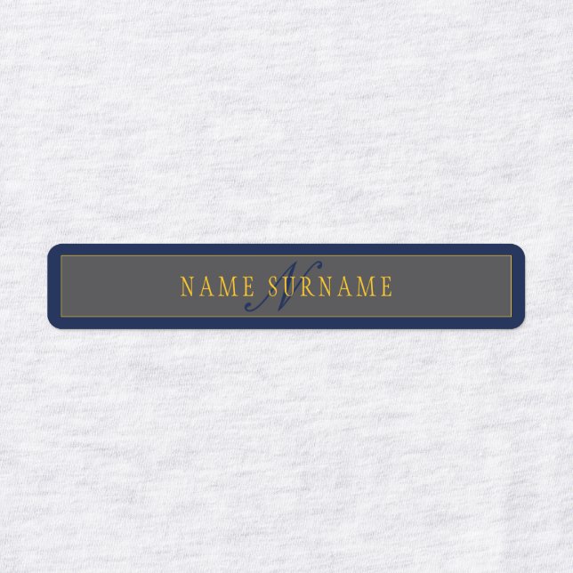 Elegant Script Monogram Dark Navy Blue Grey & Gold Labels (Design 1)
