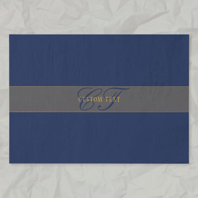 Elegant Script Monogram Dark Navy Blue Grey & Gold Tissue Paper (Creator Uploaded)