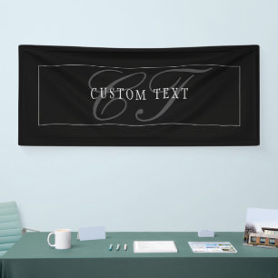 Elegant Script Monogram Editable Black Grey White Banner