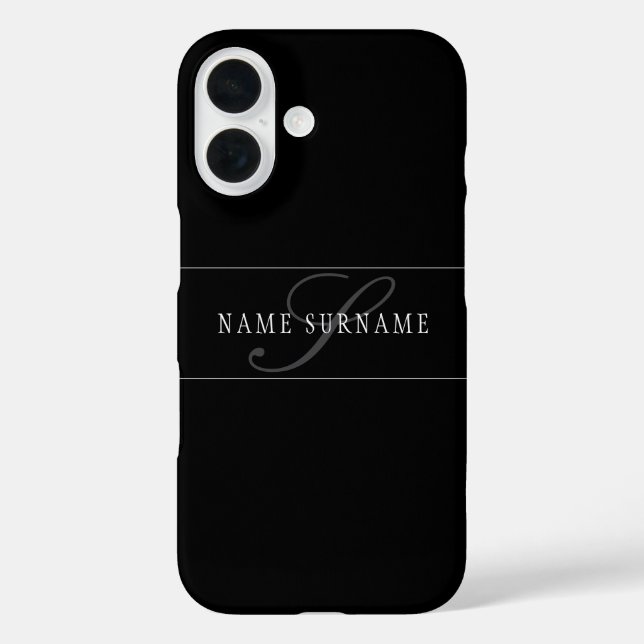 Elegant Script Monogram Editable Black Grey White Case-Mate iPhone Case (Back)