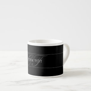Elegant Script Monogram Editable Black Grey White Espresso Cup