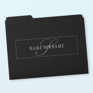Elegant Script Monogram Editable Black Grey White File Folder