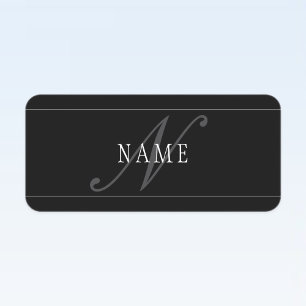 Elegant Script Monogram Editable Black Grey White Labels