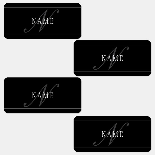 Elegant Script Monogram Editable Black Grey White Labels (Group)