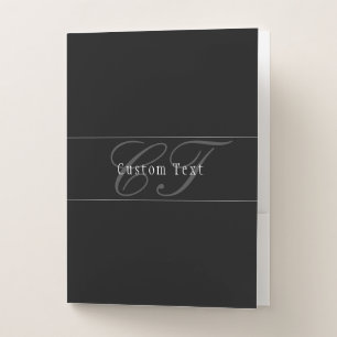 Elegant Script Monogram Editable Black Grey White Pocket Folder