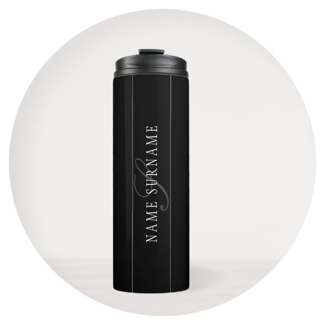 Elegant Script Monogram Editable Black Grey White Thermal Tumbler (Creator Uploaded)