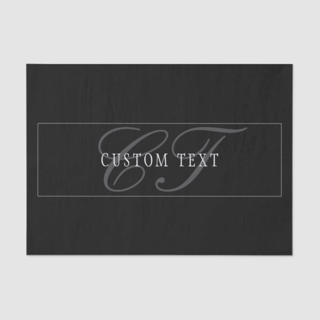 Elegant Script Monogram Editable Black Grey White Tissue Paper (Front)