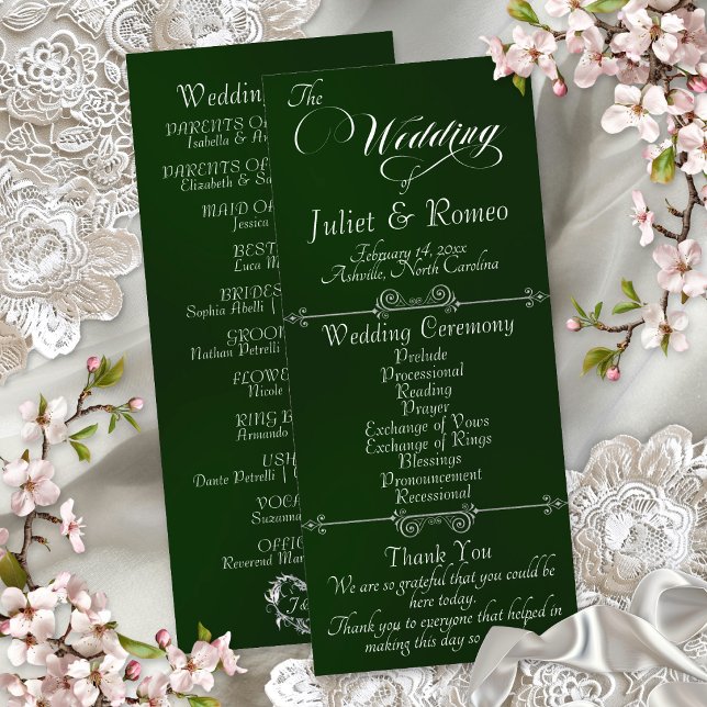 Elegant Script & Monogram - Emerald Wedding Program (Creator Uploaded)