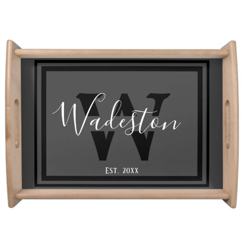 Elegant script monogram family name serving tray