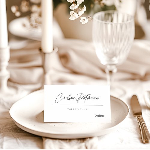 Elegant Script Monogram Fish Classic Wedding Place Card