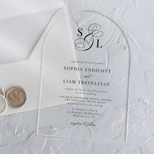 Elegant Script Monogram Formal Wedding Arch Acrylic Invitations (Creator Uploaded)