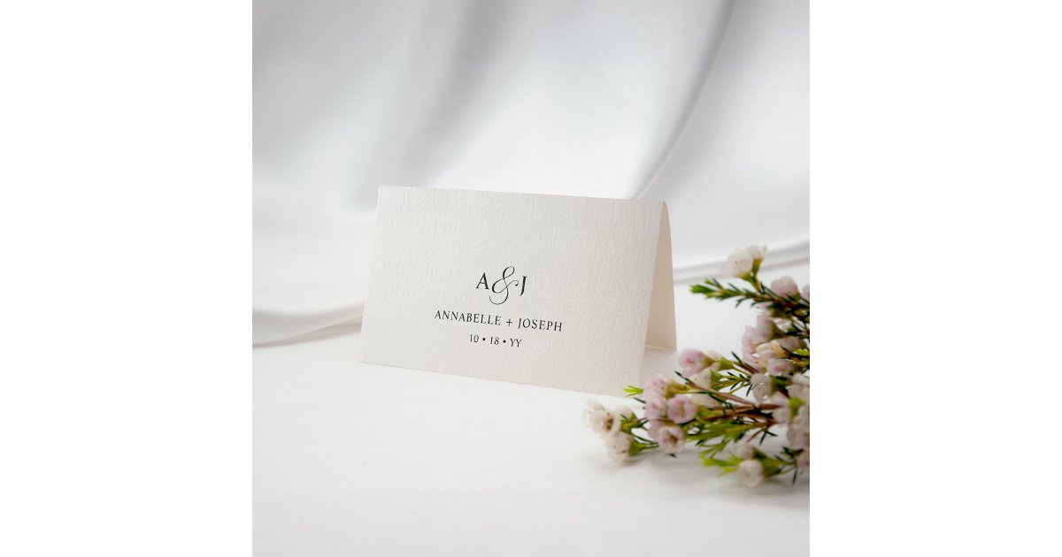 Elegant Script Monogram Formal White Wedding Place Card | Zazzle