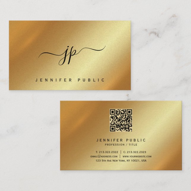Elegant Script Monogram Gold Premium Pearl Paper Business Card (Front/Back)