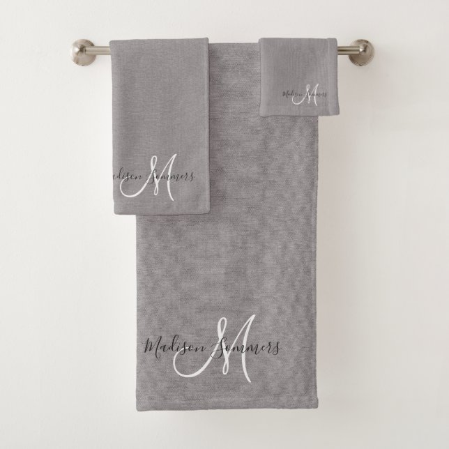 Elegant Script Monogram Gray Linen Effect Towel (Insitu)