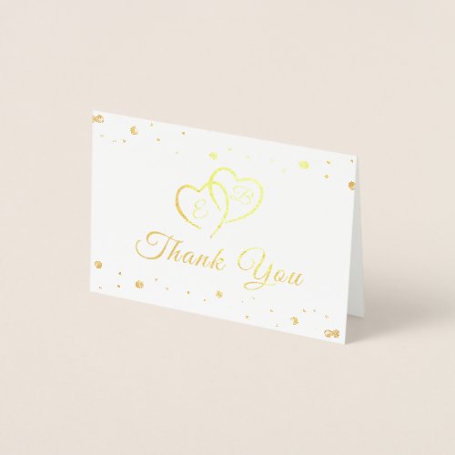 Elegant Script Monogram Hearts Confetti Photo Foil Card