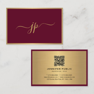 Elegant Script Monogram Initial Bordeaux Gold Euro Business Card