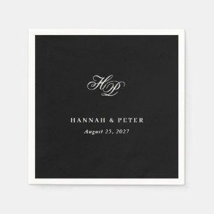 Elegant Script Monogram Initials Black Wedding Napkins
