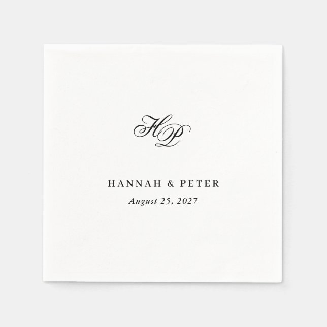 Elegant Script Monogram Initials Minimal Wedding Napkins (Front)