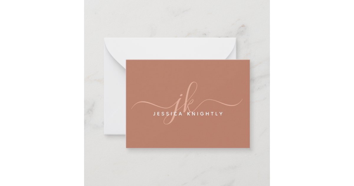 Elegant Script Monogram Initials Name Terracotta Note Card | Zazzle