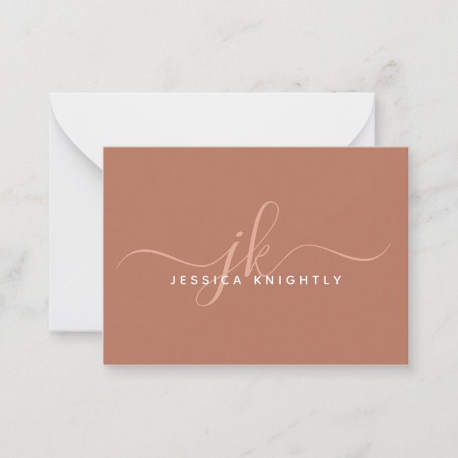 Elegant Script Monogram Initials Name Terracotta Note Card (Front)
