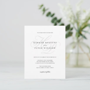 Elegant Script Monogram Initials White Wedding Invitation