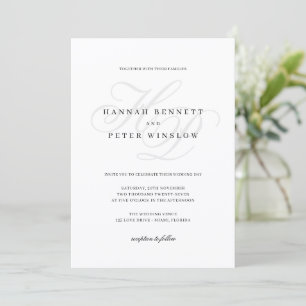 Elegant Script Monogram Initials White Wedding Invitation
