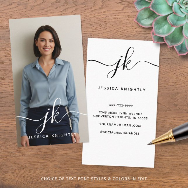 Elegant Script Monogram Logo Photo Business Card (Creator Uploaded)