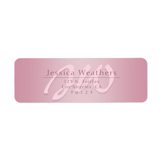 Elegant Script Monogram Mauve Ombre Return Address Label (Front)