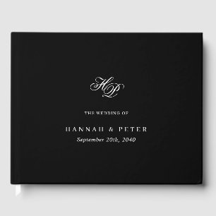 Elegant Script Monogram Minimal Black Wedding Chic Guest Book