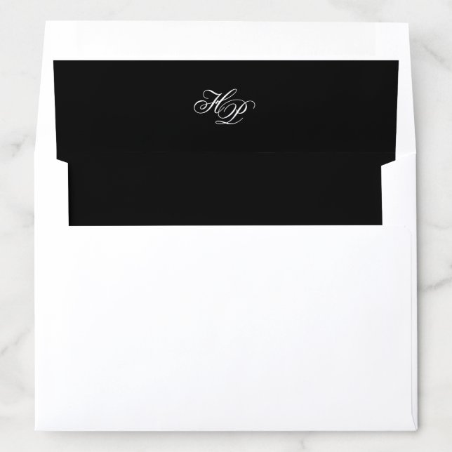 Elegant Script Monogram Minimal Black Wedding Envelope Liner (In Envelope)