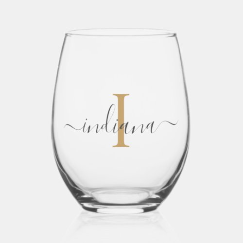 Elegant Script Monogram Minimalist Stemless Wine Glass