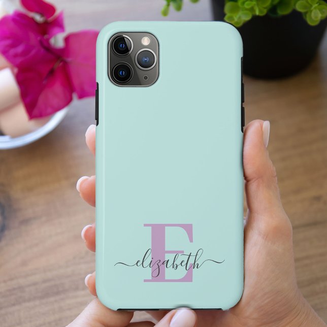 Elegant Script Monogram Mint and Lilac Case-Mate iPhone Case (Creator Uploaded)