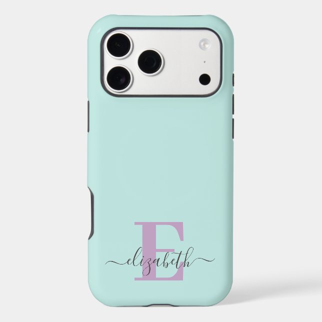 Elegant Script Monogram Mint and Lilac Iphone Case (Back)