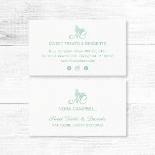 Elegant Script Monogram Mint Green Butterfly Business Card