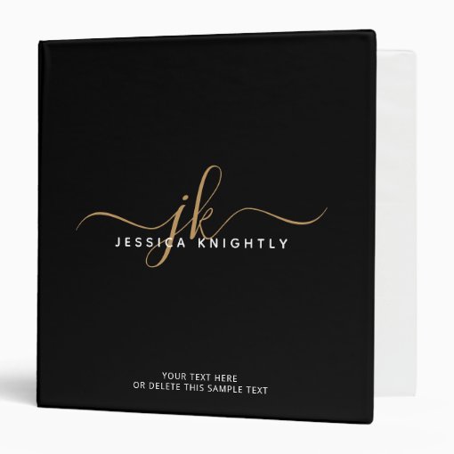 Elegant Script Monogram Name Black Gold Recipe 3 Ring Binder Zazzle
