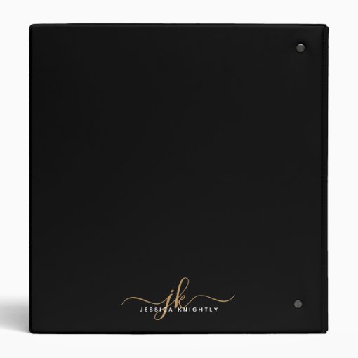 Elegant Script Monogram Name Black Gold Recipe 3 Ring Binder Zazzle