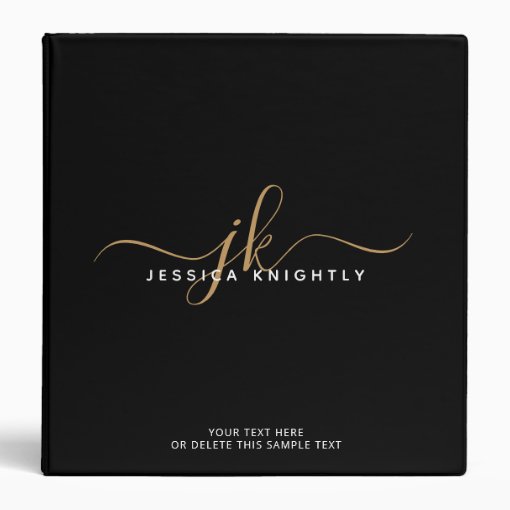 Elegant Script Monogram Name Black Gold Recipe 3 Ring Binder Zazzle