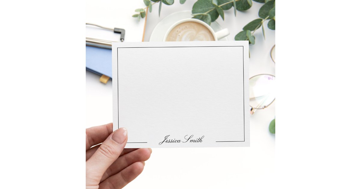 Elegant Script Monogram Name Border Note Card | Zazzle
