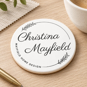 Elegant Script Monogram Name Business Logo Coaster