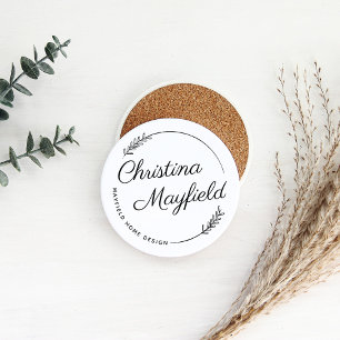 Elegant Script Monogram Name Business Logo Coaster