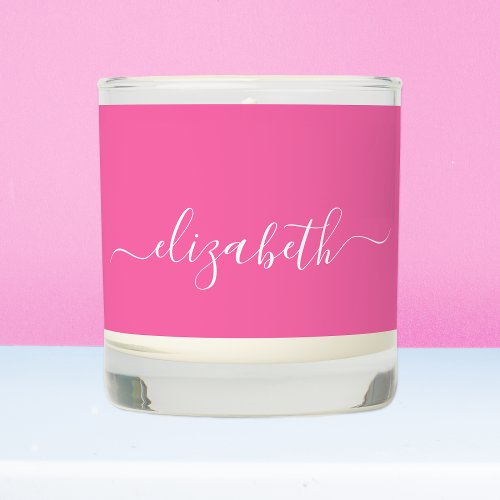 Elegant Script Monogram Name Hot Pink Scented Candle