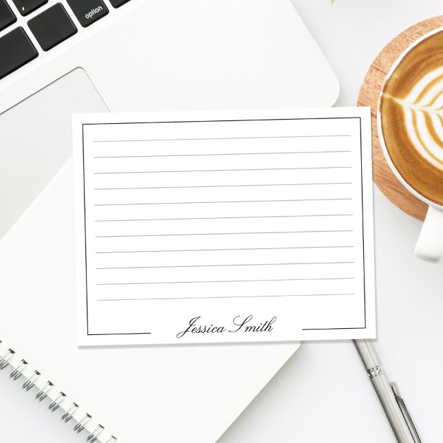 Elegant Script Monogram Name Lined Note Card (Creator Uploaded)