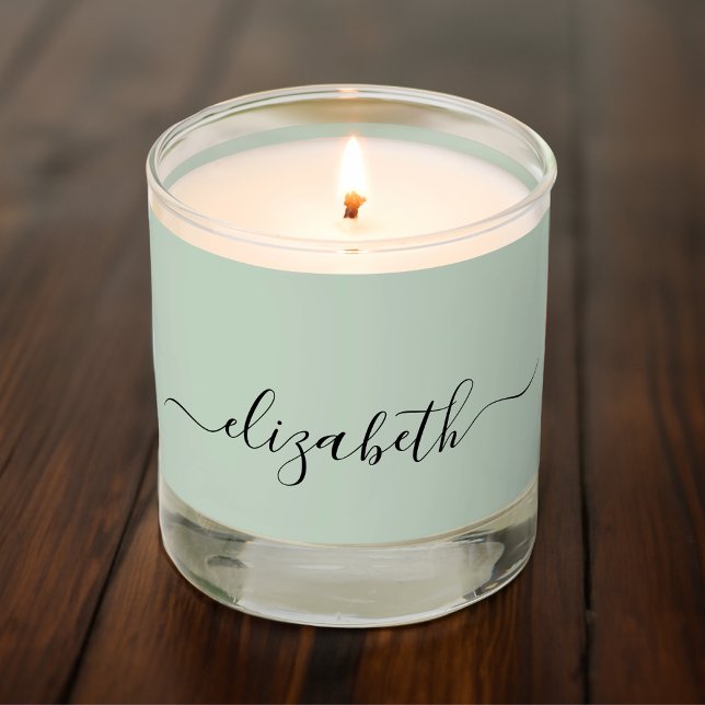 Elegant Script Monogram Name Sage Scented Candle (Creator Uploaded)